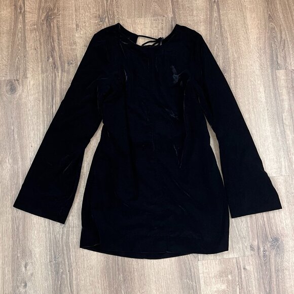 NEW Free People Black Velvet Open Back Chelsea Long Sleeve Mini Dress Sz L - Picture 3 of 16